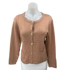 NEW Lillusory Brown Knit Long Sleeve Gold Button Down Cardigan Sweaters Top M